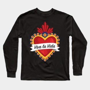 Mexican Sacred Heart II / "Viva la Vida" Frida Kahlo's Quote in Spanish by Akbaly Long Sleeve T-Shirt